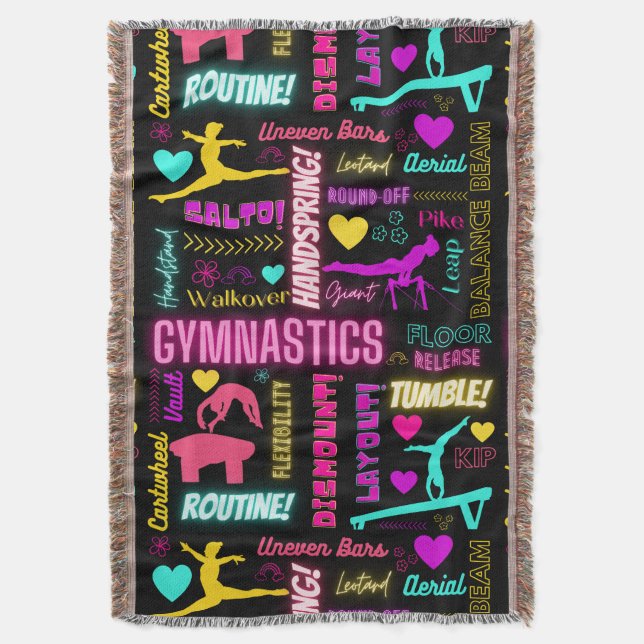 Colourful Girls Gymnastics Glossary Typography  Throw Blanket (Front Vertical)