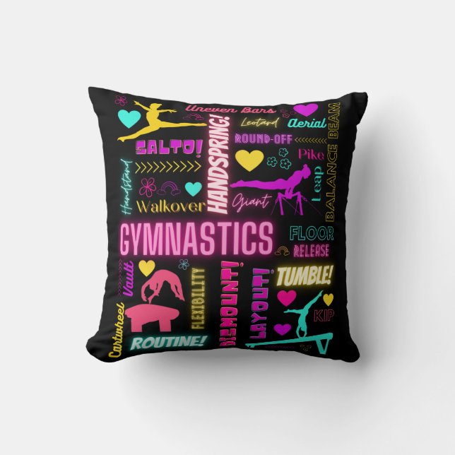 Colourful Girls Gymnastics Glossary Typography   Throw Pillow (Front)