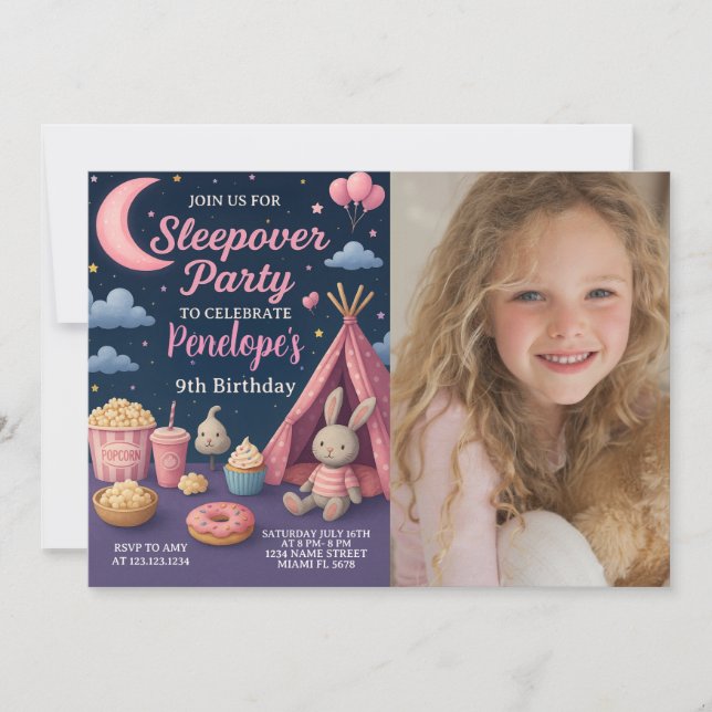 Colourful Girls Sleepover Party Invitation (Front)