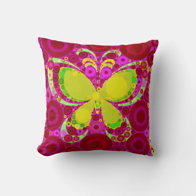 Colourful Girly Butterfly Circle Mosaic Pink Pillo Throw Pillow (Front)