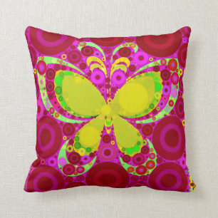 Colourful Girly Butterfly Circle Mosaic Pink Throw Pillow