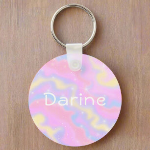 Colourful Girly Cute Rainbow Back to School Name Keychain