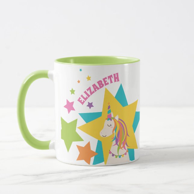 Colourful Girly Rainbow Unicorn Stars Add Your Nam Mug (Left)