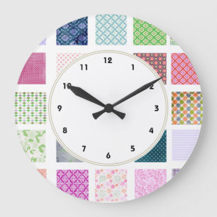 Colourful girly squares pattern wall clock