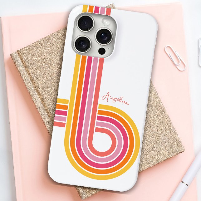 Colourful Girly Stripes Pattern with Name Case-Mate iPhone Case (Girly stripes curved in a vibrant pattern. Personalize with your name.
)