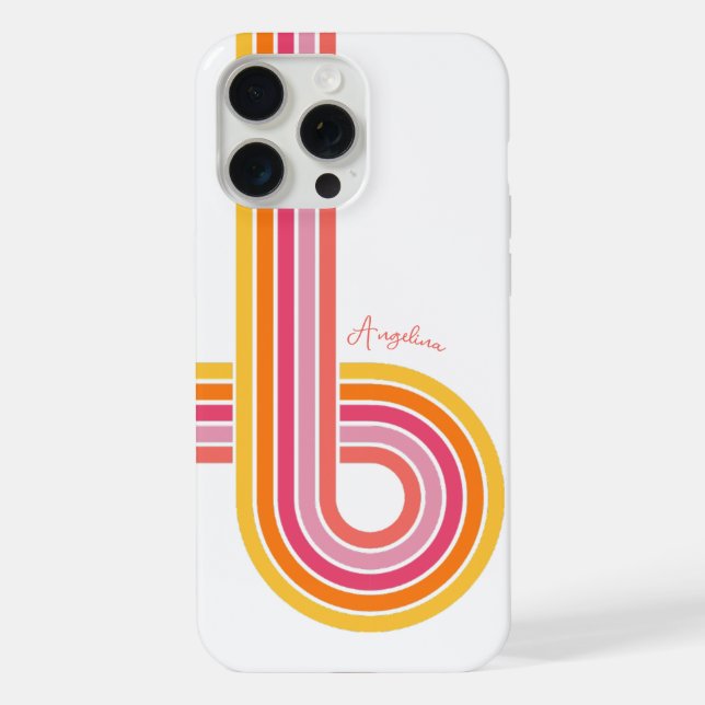 Colourful Girly Stripes Pattern with Name iPhone Case (Back)