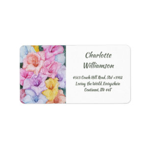 Colourful Gladiola Flowers in Watercolor Address Label