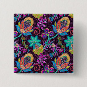 Colourful Glass Beads Look Retro Floral Design 2 Inch Square Button