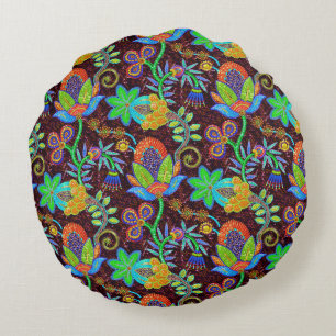 Colourful Glass Beads Look Retro Floral Design 2 Round Pillow