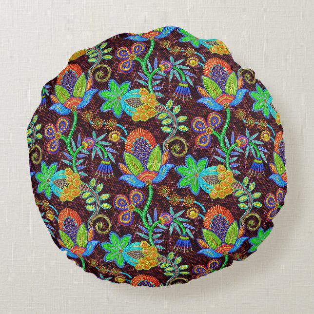 Colourful Glass Beads Look Retro Floral Design 2 Round Pillow (Back)