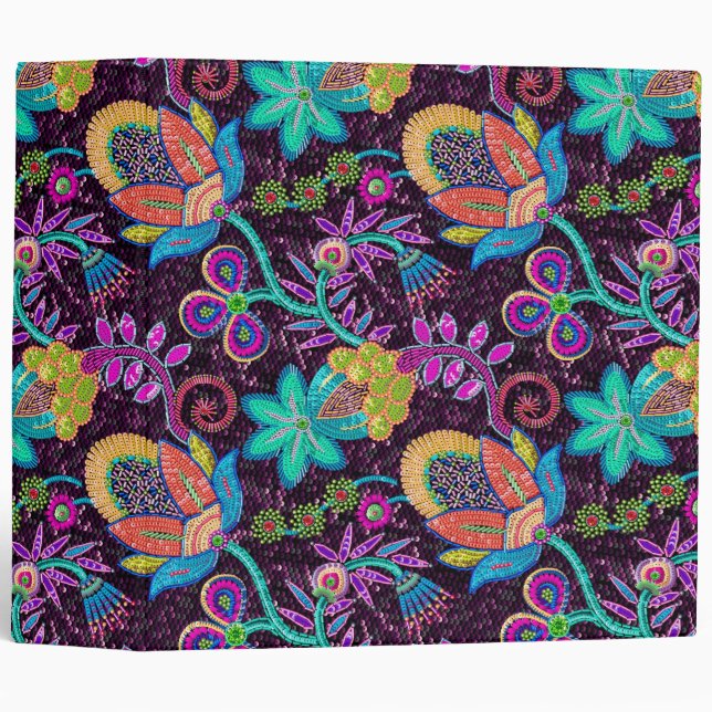 Colourful Glass Beads Look Retro Floral Design Binder (Front/Spine)
