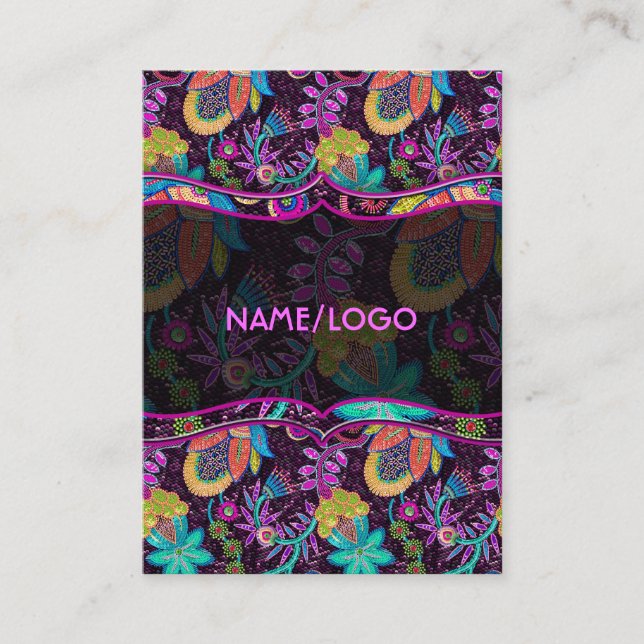 Colourful Glass Beads Look Retro Floral Design Business Card (Front)