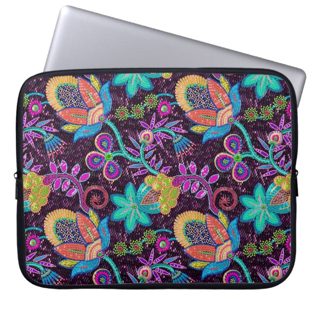 Colourful Glass Beads Look Retro Floral Design Laptop Sleeve (Front)