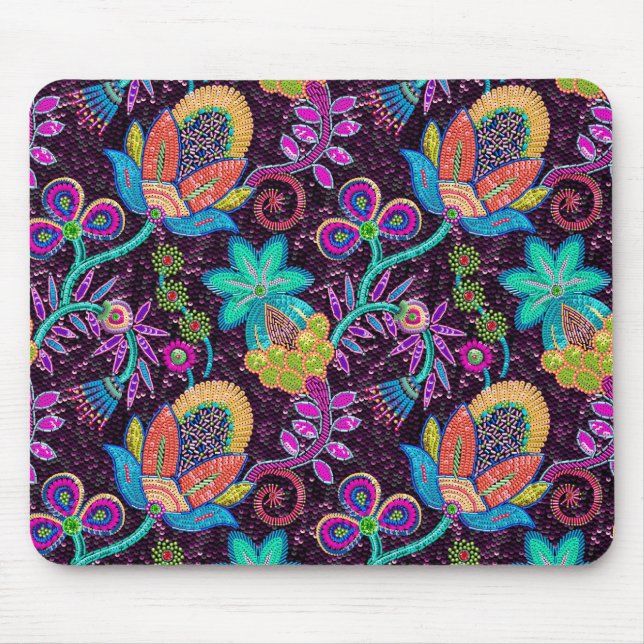 Colourful Glass Beads Look Retro Floral Design Mouse Pad (Front)