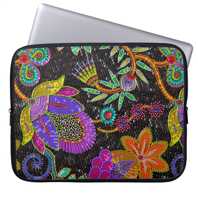 Colourful Glass Beads Retro Large Floral Design Laptop Sleeve (Front)