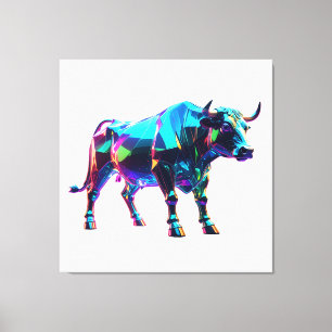 Colourful Glass Bull Digital Art – Vibrant Neon 3D Canvas Print