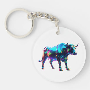 Colourful Glass Bull Digital Art – Vibrant Neon 3D Keychain