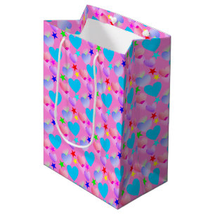 Colourful Gliding Hearts and Stars, Girl's Birthda Medium Gift Bag