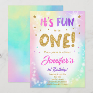 Colourful Glitter 1st Birthday Invitation