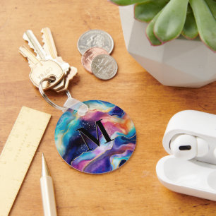 Colourful Glitter Agate Pattern Monogram Keychain