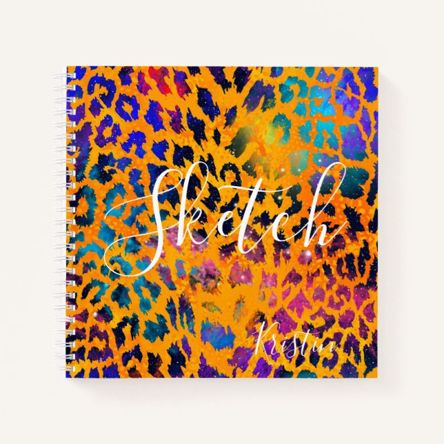 Colourful Glitter Animal Print With Name Sketchboo Notebook (Front)