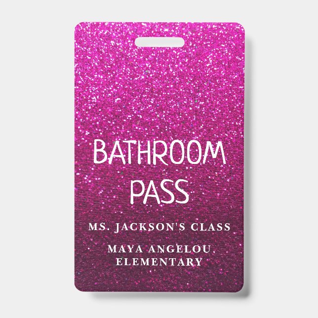 Colourful Glitter Back To School Bathroom Hall Pas Badge (Front)