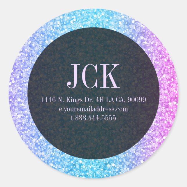 Colourful Glitter Black Accents Classic Round Sticker (Front)