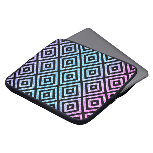 Colourful Glitter & Black Geometric Pattern Laptop Sleeve (Front Top)
