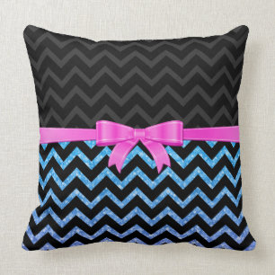 Colourful Glitter Black Zigzag Chevron Pattern Throw Pillow
