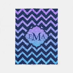 Colourful Glitter Blue Chevron Zigzag Pattern Fleece Blanket