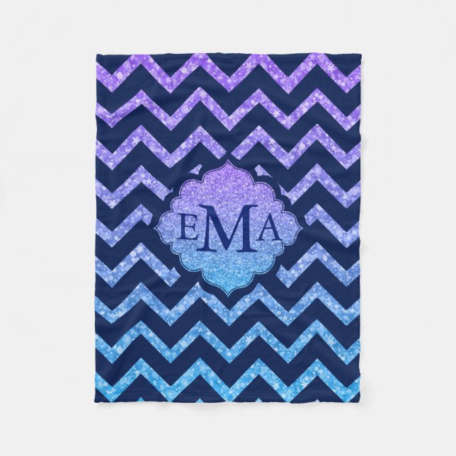 Colourful Glitter Blue Chevron Zigzag Pattern Fleece Blanket (Front)