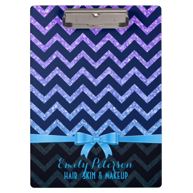 Colourful Glitter Blue Zigzag Chevron Pattern Clipboard (Front)
