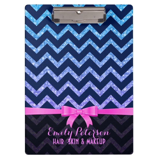 Colourful Glitter Blue Zigzag Chevron Pattern Clipboard (Front)