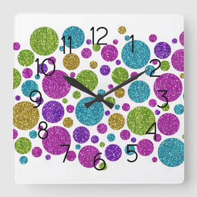 Colourful Glitter Dots Acrylic Wall Clock (Front)