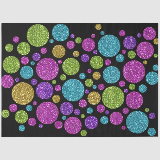 Colourful Glitter Dots Black Tissue Paper (Front)