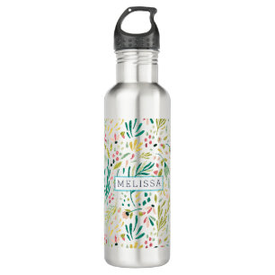 Colourful Glitter Flowers Pattern With Monogram 710 Ml Water Bottle