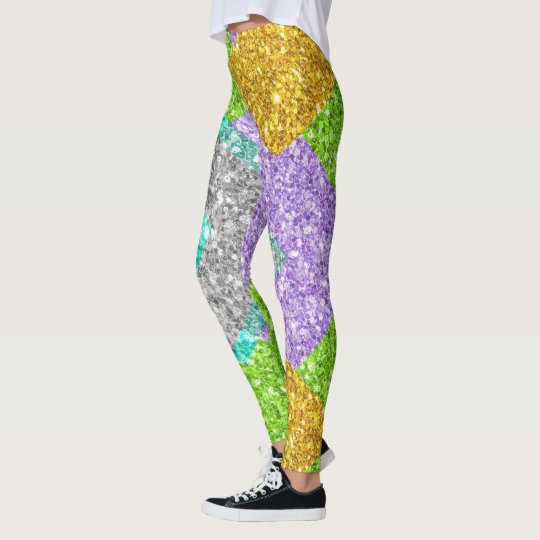 Colourful Glitter Geometric Patchwork Pattern Leggings