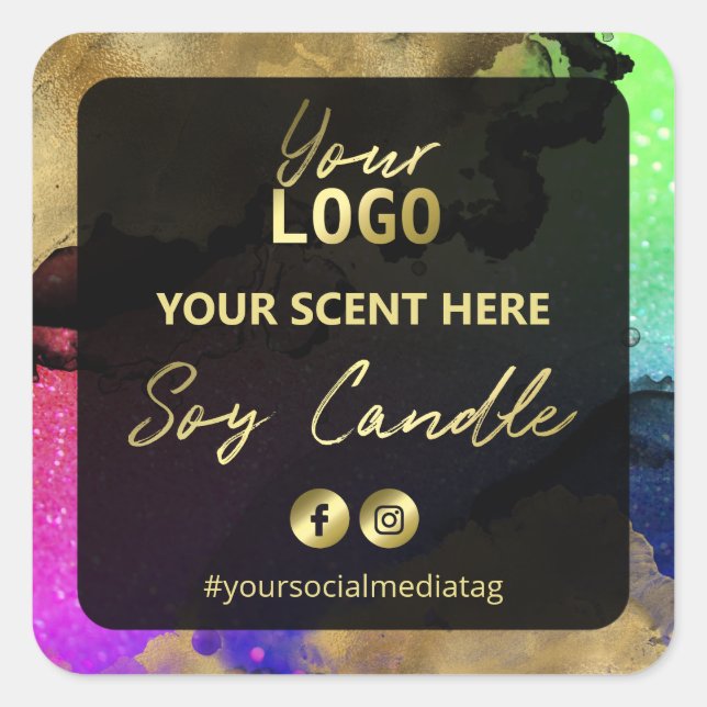 Colourful Glitter Gold Ink Soy Candle Labels (Front)