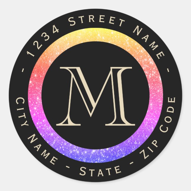 Colourful Glitter Monogram Return Address Label (Front)