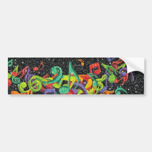 colourful glitter music notes and black effects bumper sticker