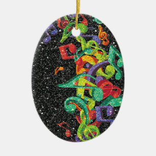 colourful glitter music notes and black effects ceramic ornament