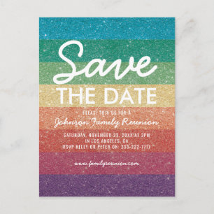 Colourful Glitter Party Reunion Save the Date Announcement Postcard