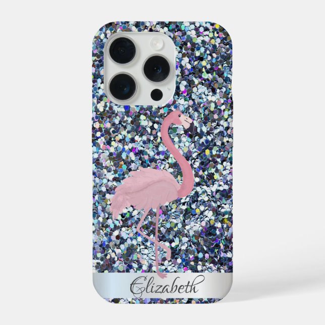 Colourful Glitter Pink Flamingos iPhone Case (Back)