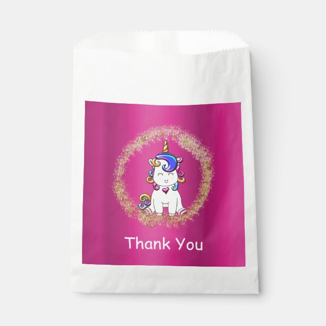 Colourful Glitter Pink Unicorn Birthday Favour Bag (Front)