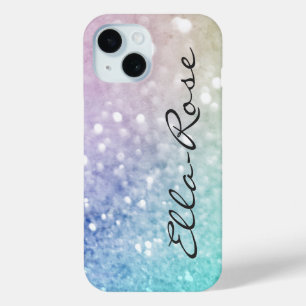 Colourful Glitter Pretty Bokeh Monogrammed iPhone 15 Case