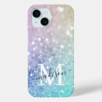 Colourful Glitter Pretty Bokeh Monogrammed
