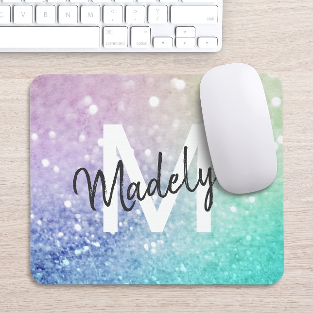 Colourful Glitter Pretty Bokeh Monogrammed Mouse Pad (Creator Uploaded)