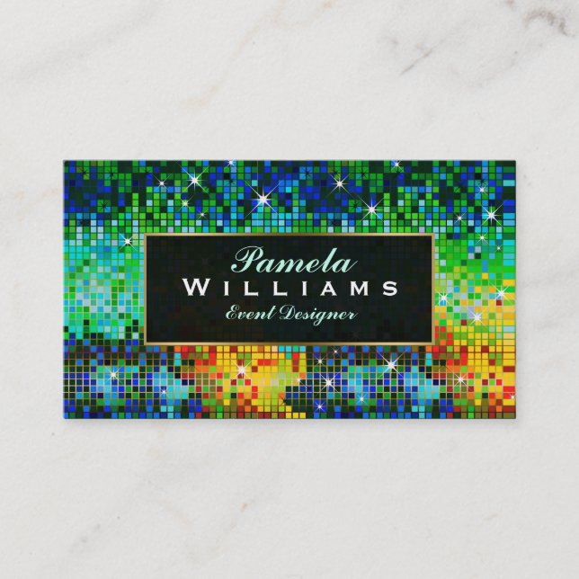 Colourful Glitter & Sparkles Gold Accents Business Card (Front)