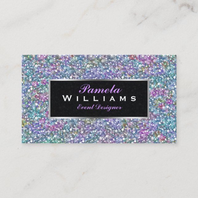 Colourful Glitter & Sparkles Silver Accents 2 Business Card (Front)