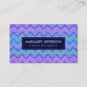 Colourful Glitter & Sparkles Zigzag Chevron Busine Business Card